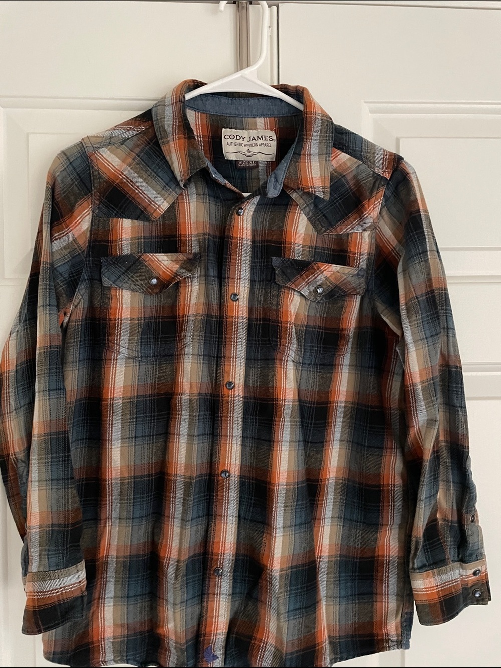 Cody James Boys Orange & Black Plaid Flannel Button-Down Shirt